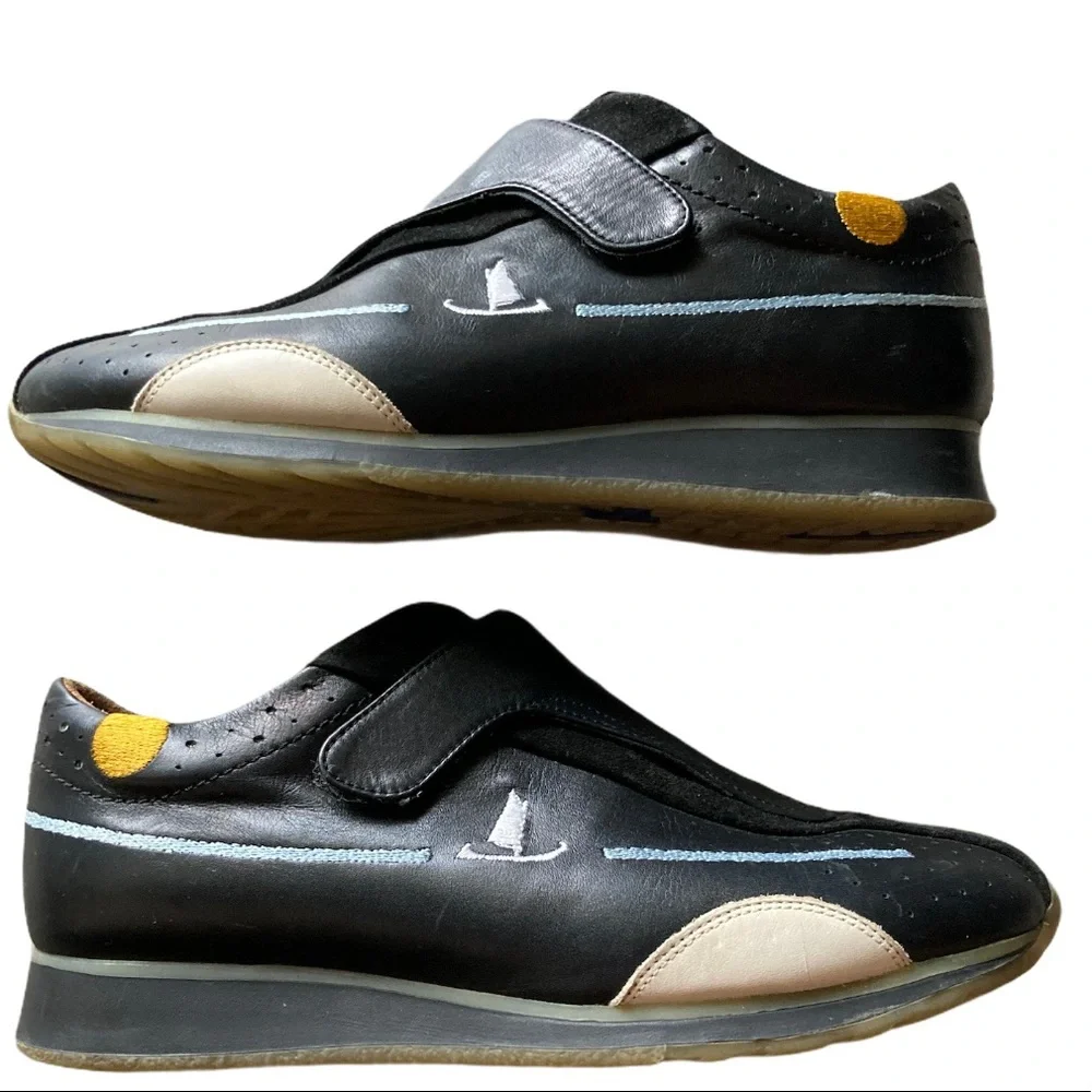 Murtosa Slip On Loafer Leather Shoe Velcro Close Rubber Sole Navy Size 37 US 6.5
